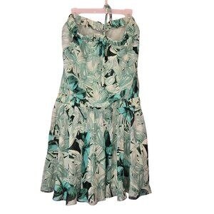 Iceberg Floral Green Strapless drop waist Dress, 100% Silk, Size M